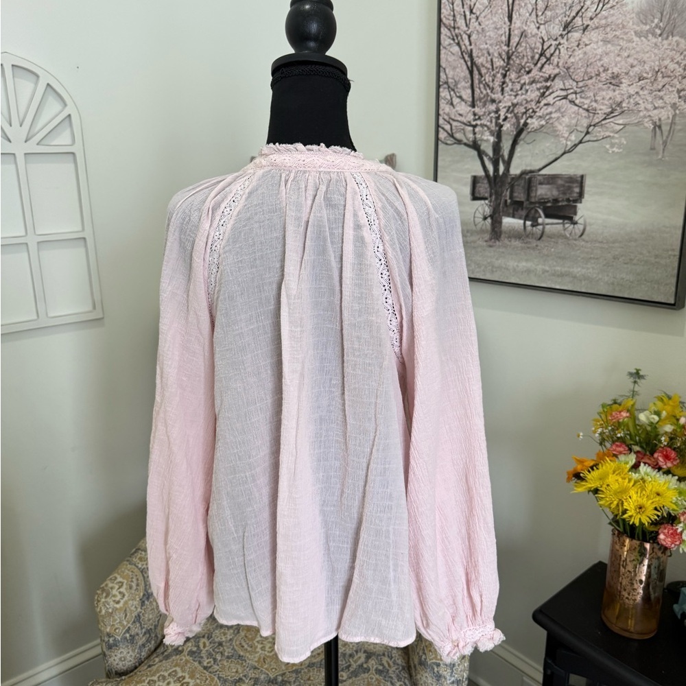 Free People Pink Ruffled Long Sleeve Blouse - Picture 4 of 6